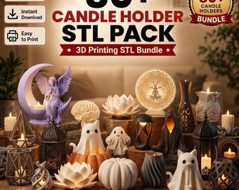 80+ Candle Holder STL Pack, 3D Printer Files Bundle, Printable Tealight Holder, Lantern, Halloween & Home Decor Digital Download
