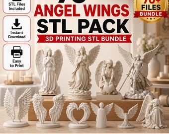 70+ Angel Wings STL Pack, Angel Statue 3D Printer Files Bundle, Memorial Decor, Wing Figurine, Religious Home Decor Digital Download