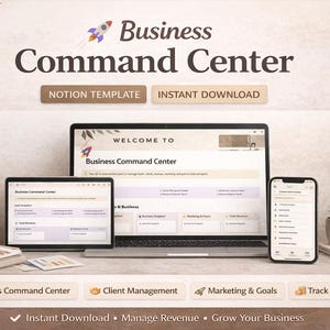 Sjabloon Notion Business Command Center: CRM, leads, inkomsten (digitale download, directe toegang)