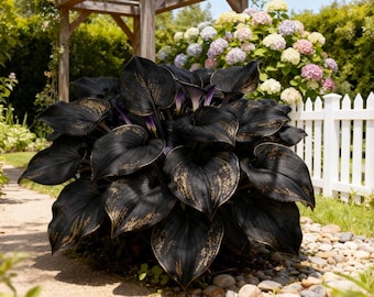 Más de 330 semillas de Hosta Negra: Planta perenne tradicional sin OMG para jardines sombreados y caminos de entrada.
