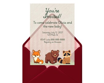 Editable Baby Shower Invitation|Baby Animal Theme| Green & Cream|
