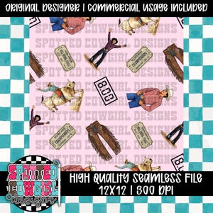 8 Seconds Bull Rider Pattern | 12x12 Seamless PNG (Commercial Use)