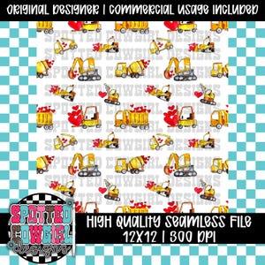 Valentines Trucks Seamless Pattern | Commercial Use PNG (12x12 in.)