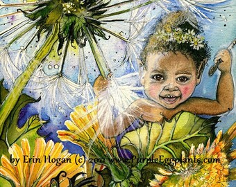 Summer dandelion fairy toddler 8x10 watercolor nusery art print