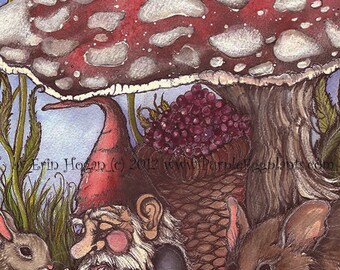 Gnome,  Fantasy Art, Mushroom,  Reproduction 5x7 Print