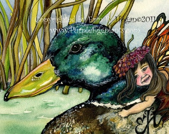 Fairy Art, Reproduction, Fairies, Duck, Autumn, Print