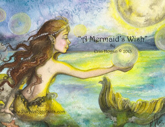 Sirena Arte Reproduccion Impresion Luna Llena Perla Etsy etsy