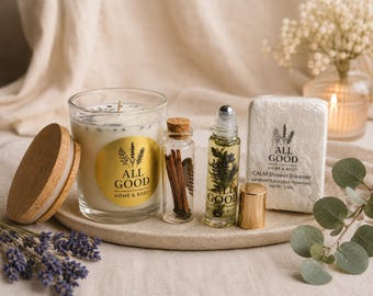 Lavender Self Care Gift Set: Candle, Bath Bomb, Shower Steamer, Perfume