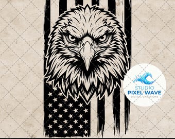 Weißkopfseeadler-Gesicht Amerikanische Flaggen-Svg Png, beunruhigte Flagge Adler-Svg, Vaterländischer USA-Turntier-Svg, 4
