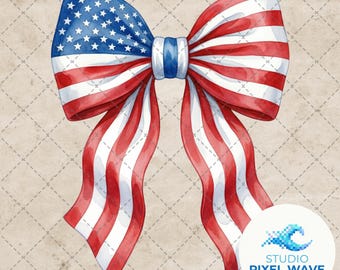 Amerikanische Flagge Schleife PNG, Kokette 4. Juli Clipart, Vaterländische Aquarell Schleife, USA Sterne Streifen Digitaler Download, Unabhängigkeitstag PNG
