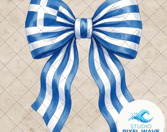 Griechische Flagge Schleife PNG, Griechenland Kokette Bogen Clipart, Aquarell griechischer Stolz Digitaler Download, Blau weiße Schleife PNG, Hellenic Sublimationsdesign