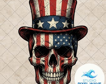 Patriotischer Schädel PNG, USA-Flaggen-Schädel-Sublimation, 4. Juli-Shirt-Design, beunruhigter USA-Unabhängigkeitstag Png, Amerika 250-jähriges Jubiläum