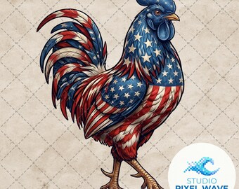 Vaterländisches Huhn 4. Juli Png, 4. Juli Hahn Png, Bauernhaus Png der amerikanischen Flagge, USA Huhn Png, Unabhängigkeitstag Png, trendiges Tier