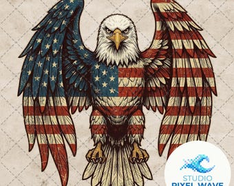 Weißkopfseeadler PNG 4. Juli Sublimationsdesign, Retro American Flagge Adler Shirt, USA Unabhängigkeitstag Digital Download Clip Art