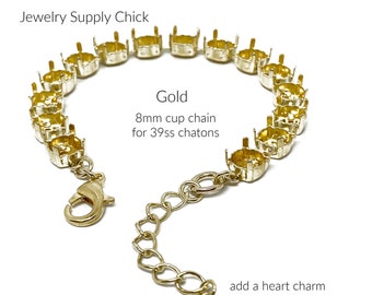 8mm 39ss Empty cup chain bracelet base - Bright Gold