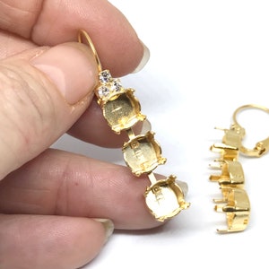 39ss (8mm) 3 empty cups with rhinestone accents lever back earring - Choose finish