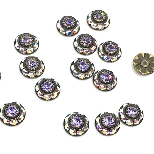 Crystal AB  Violet crystal rondelle disc 8mm - antique brass (6)