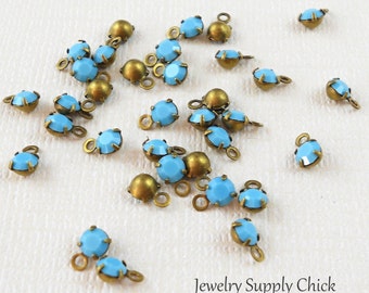 Cristal turquoise serti 4mm 1 tour - laiton antique (12)
