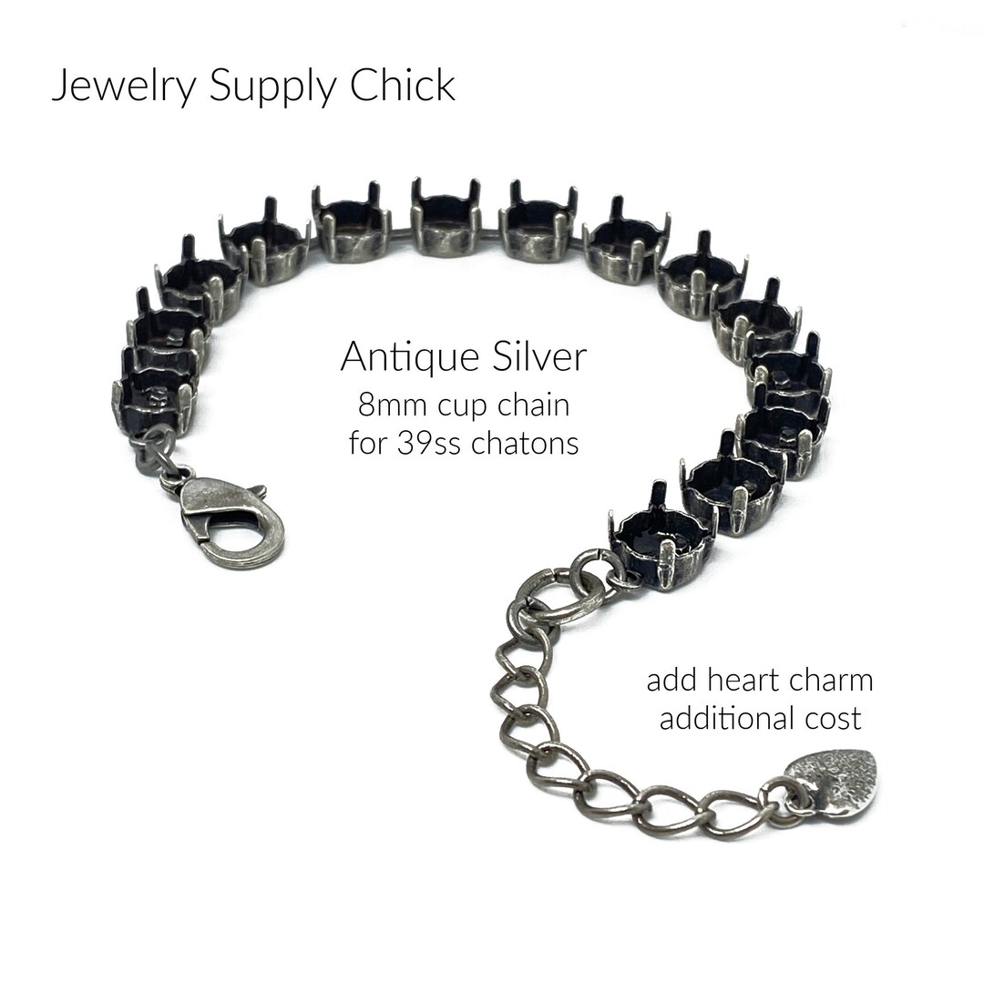 8mm 39ss Empty Cup Chain Bracelet Antique Silver Etsy