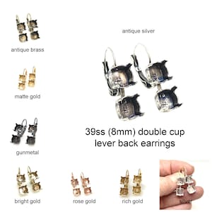 39ss (8mm) double empty cup lever back earring - Choose finish