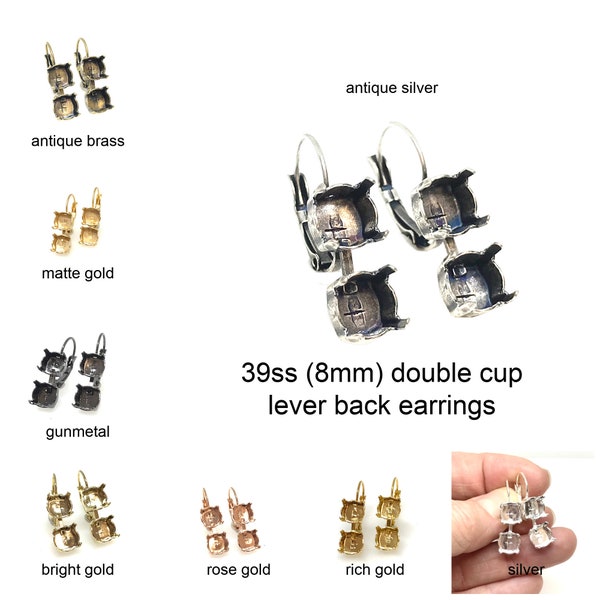 39ss (8mm) double empty cup lever back earring - Choose finish