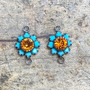 Turquoise & Sun crystal flower daisy setting connector antique brass 6 image 2