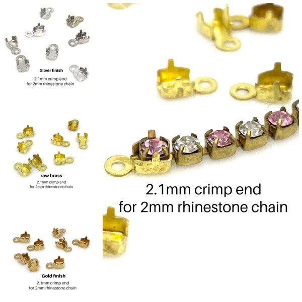 2.1mm crimp end for 2mm rhinestone chain - choose finish (12)