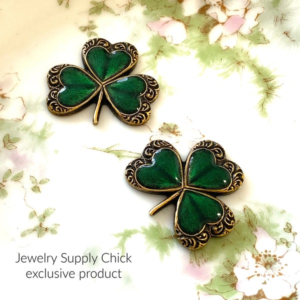 Enameled Shamrocks  antique brass (2)