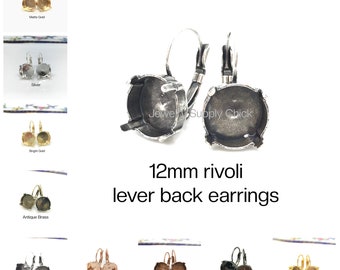 12mm round (rivoli) Lever back empty earring base - choose finish