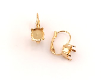 39ss (8mm) Empty cup lever back earring base - Rich Gold