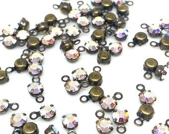 Cristal AB serti 4mm avec 1 anneau - laiton antique