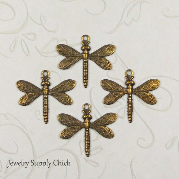 Dragonfly Charm brass ox (x4)