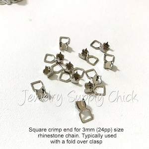 3mm (24pp) Rhinestone chain crimp end connector silver (6)