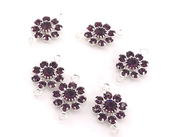 Amethyst  crystal flower setting connector - silver (6)