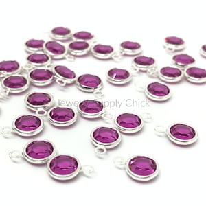 Fuchsia crystal 6mm channel drop - sterling silver finish (6)