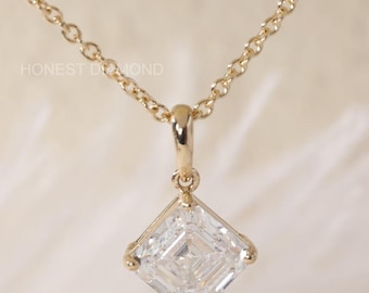 Asscher Cut Solitaire Pendant Necklace Moissanite Diamond Chain Tennis Necklace Prong Setting Pendant Necklace Women's Jewellery For Gift