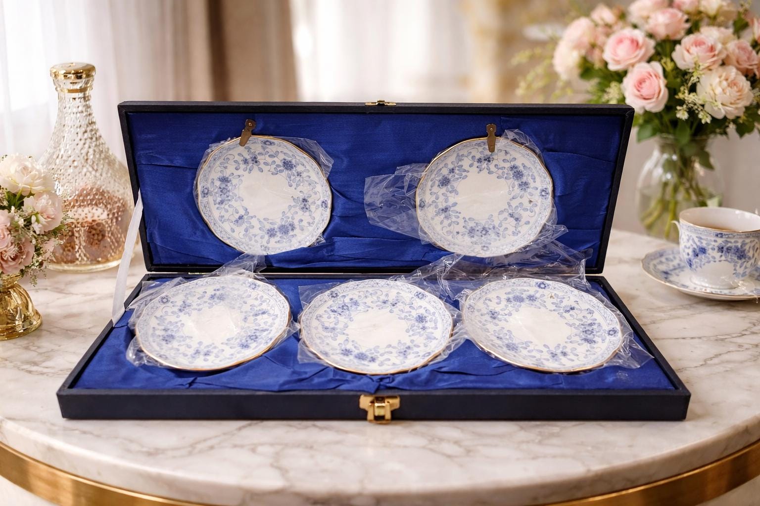 ナルミボーンチャイナ　高級磁器　牡丹柄模様の陶器皿 銘々皿　5枚セット Narumi fine china - Etsy 日本