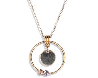 Gold Kreis Anhänger Halskette, Minimalistische runde Disc Halskette, 14K Solid Gold Geometrische Schmuck, Modernes Geschenk für jeden Tag
