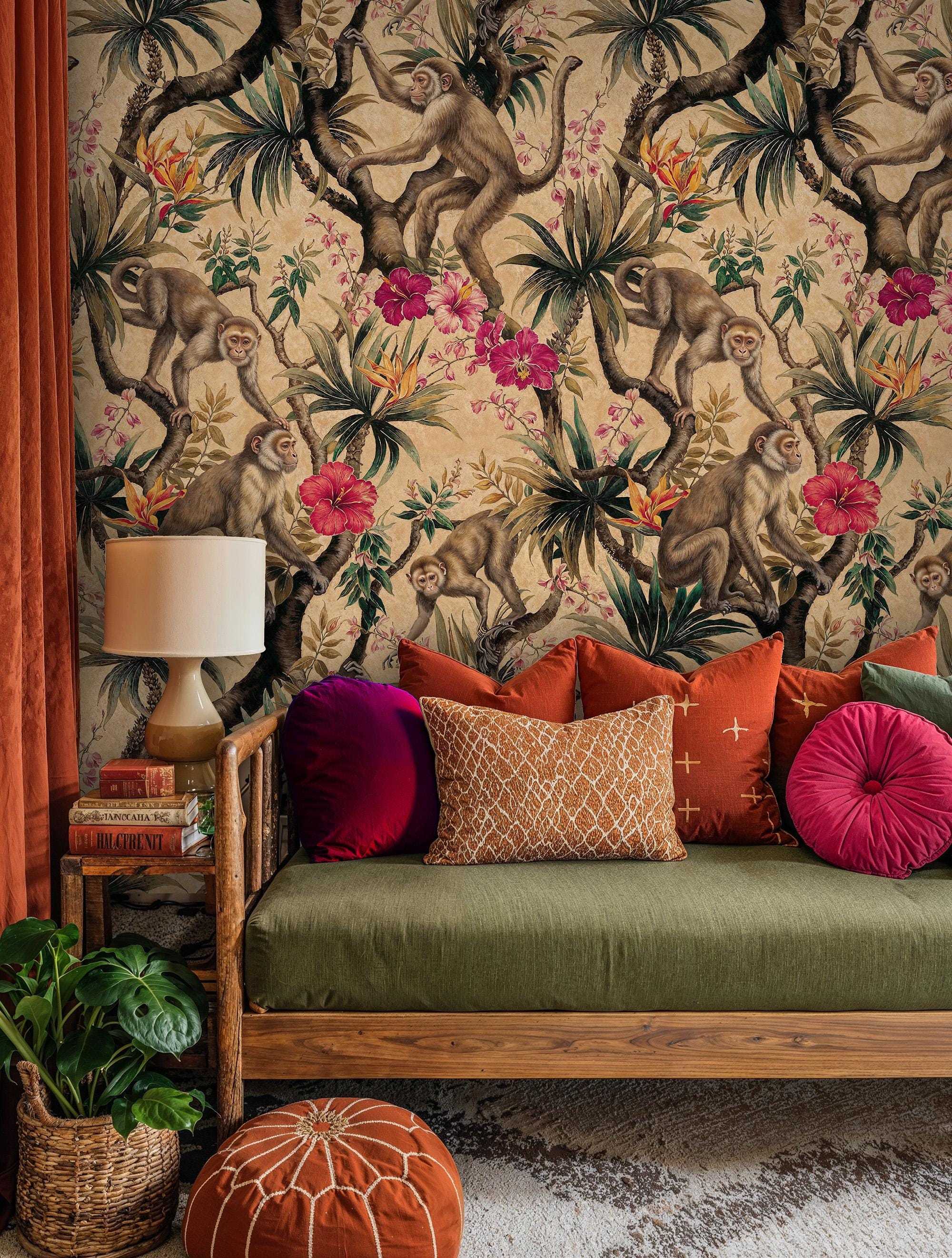 Monkey Jungle Wallpaper, Tropical Animal Peel and Stick Wall Mural - Etsy