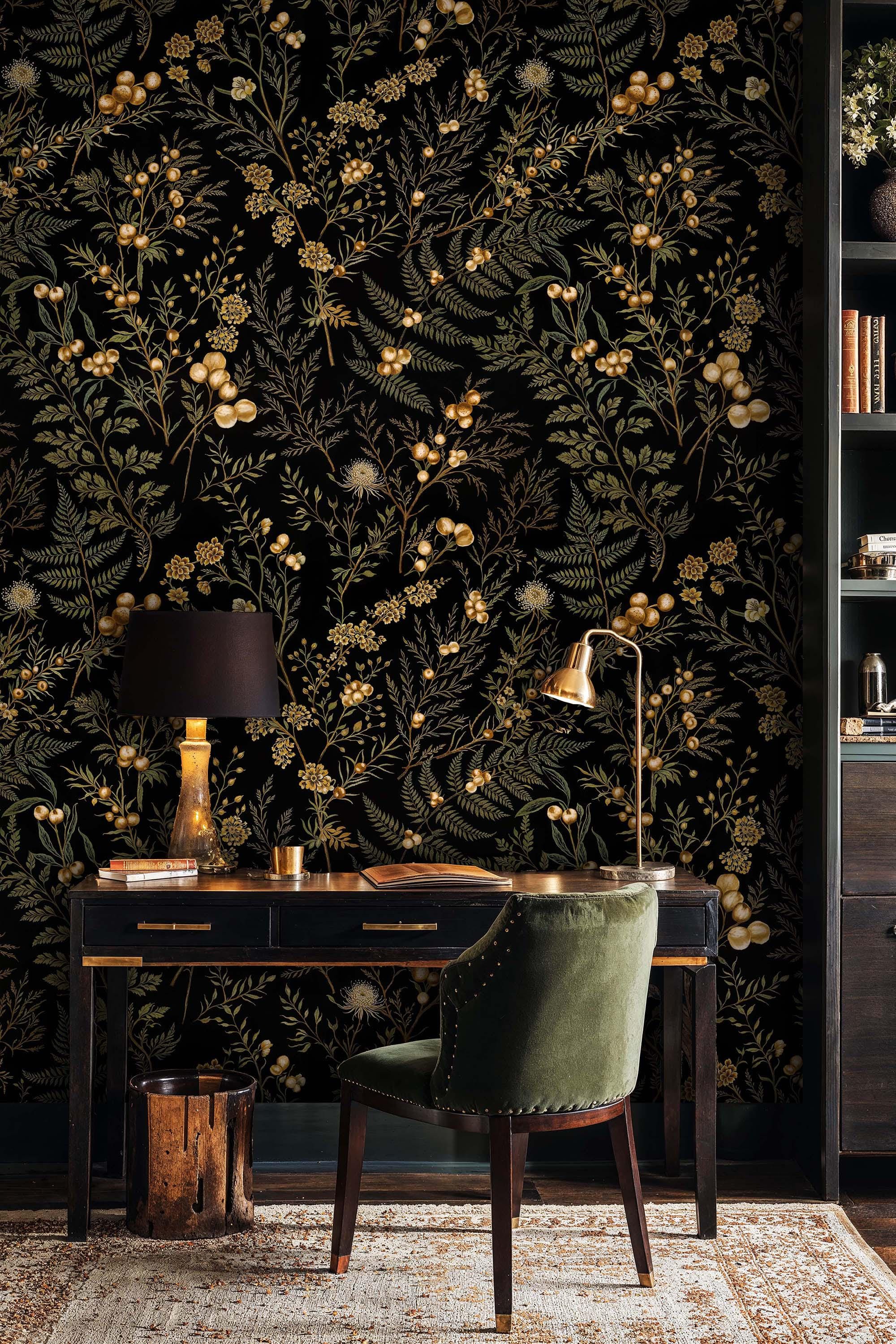 Fern Botanical Wallpaper, Dark Botanical Peel and Stick Wall Mural - Etsy
