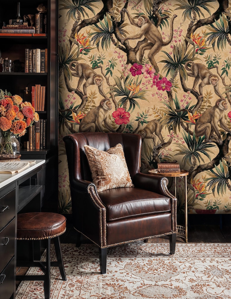 Monkey Jungle Wallpaper, Tropical Animal Peel and Stick Wall Mural - Etsy