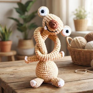 Wzór szydełkowy na Sida Leniwca, brelok z amigurumi i długą szyją (wzór w formacie PDF)
