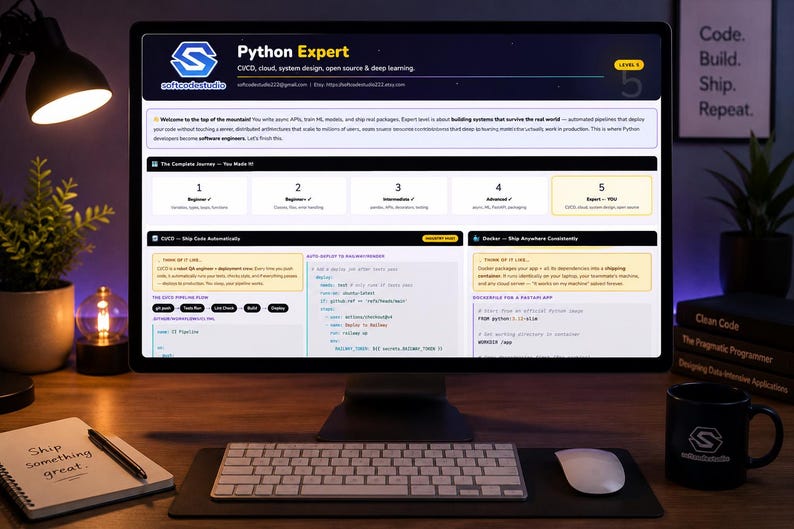Pythonエキスパート向けチートシート — CI/CD、Docker、ディープラーニング、システム設計 | レベル5リファレンスカード 画像 1