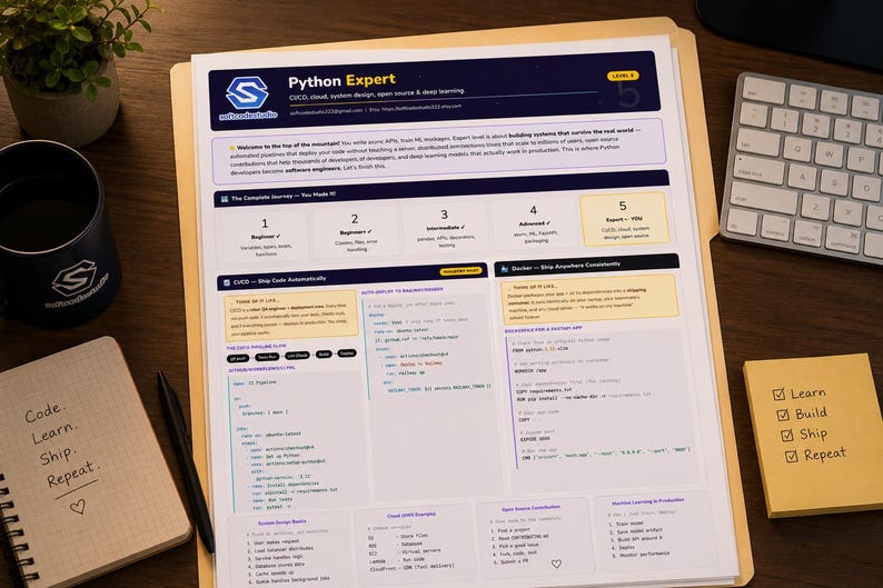 Pythonエキスパート向けチートシート — CI/CD、Docker、ディープラーニング、システム設計 | レベル5リファレンスカード 画像 2