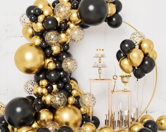 Black and Gold Balloon Garland Kit 130pcs Party Balloon Arch Set