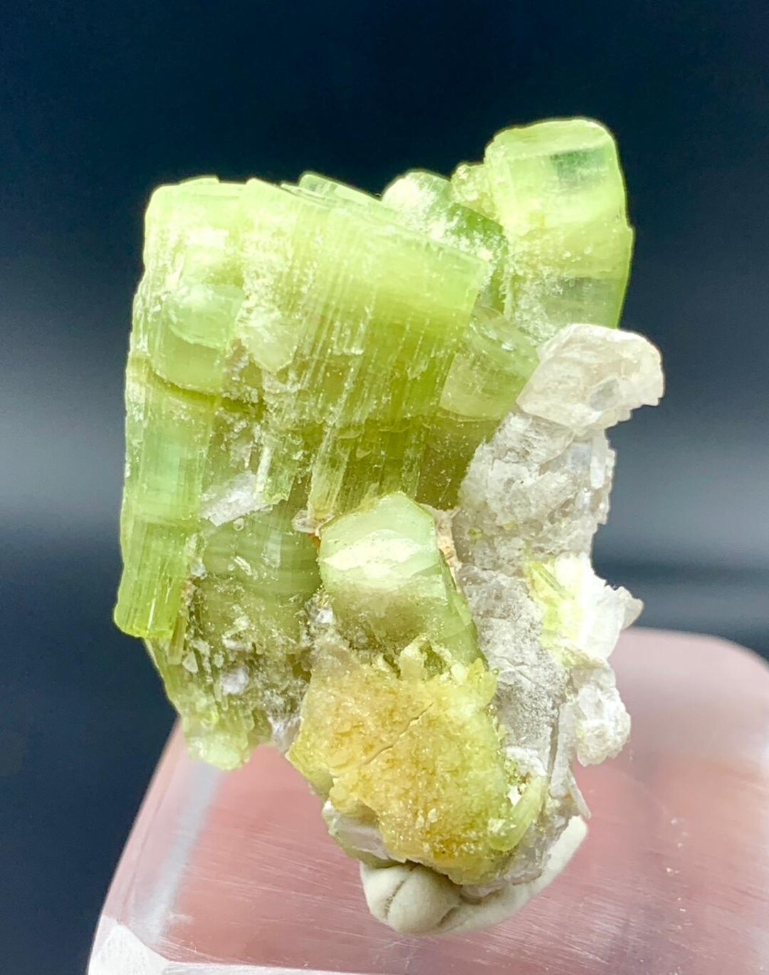 Green Tourmaline With Albite & Quartz – Natural Crystal Specimen, Raw ...