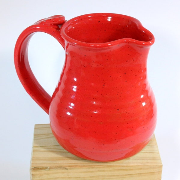 Pottery Pitcher, Wheel Thrown Stoneware Serving Pitcher, Bright Red Home Decor