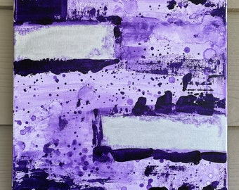 Chroma series: Purple + silver acrylic painting 12 x 12”