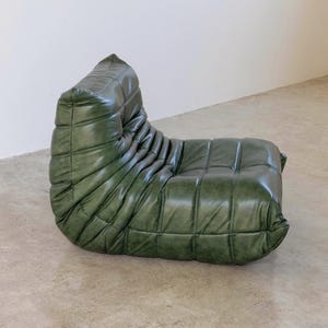 Green Oil Wax Leather Togo Style Chair – Vintage 70s Lounge Accent Furniture