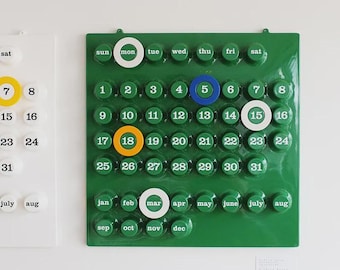 Modern perpetual wall calendar: 1970s ring a date inspired reusable home office decor